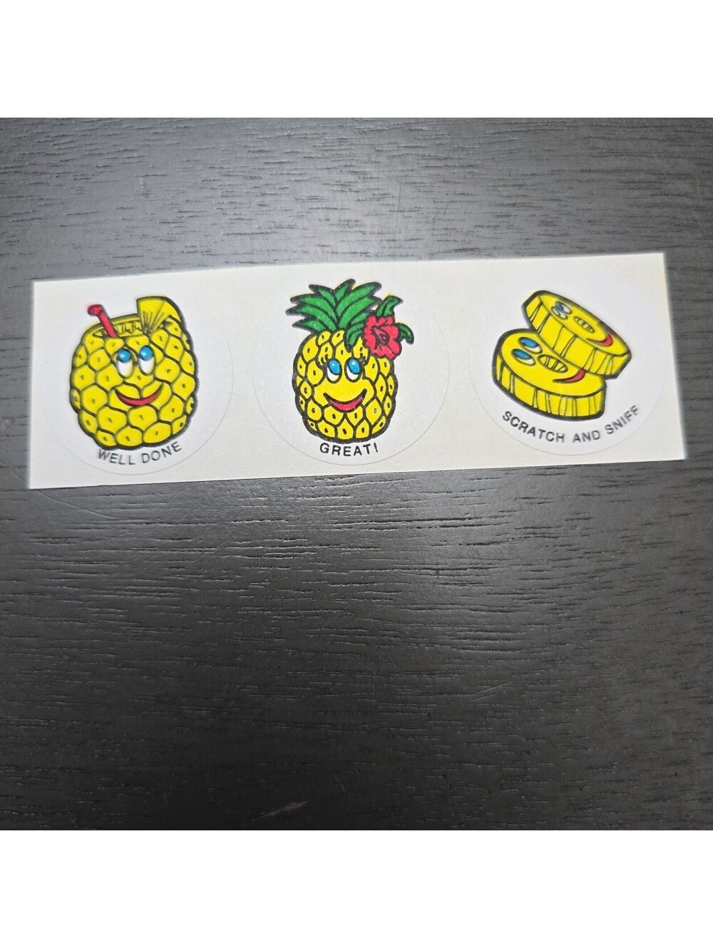 3 Vintage 80s CTP Matte Scratch & Sniff Stickers Pineapple Scent
